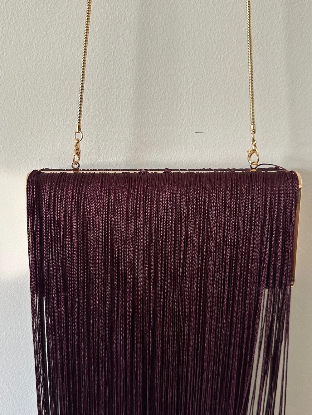 NWOT AKIRA Burgundy Fringe Clutch